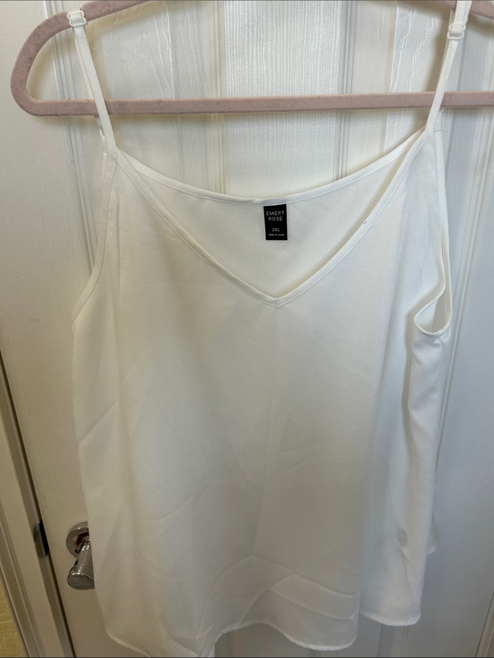 Emery Rose White V-Neck Satin Cami with Adjustable Straps